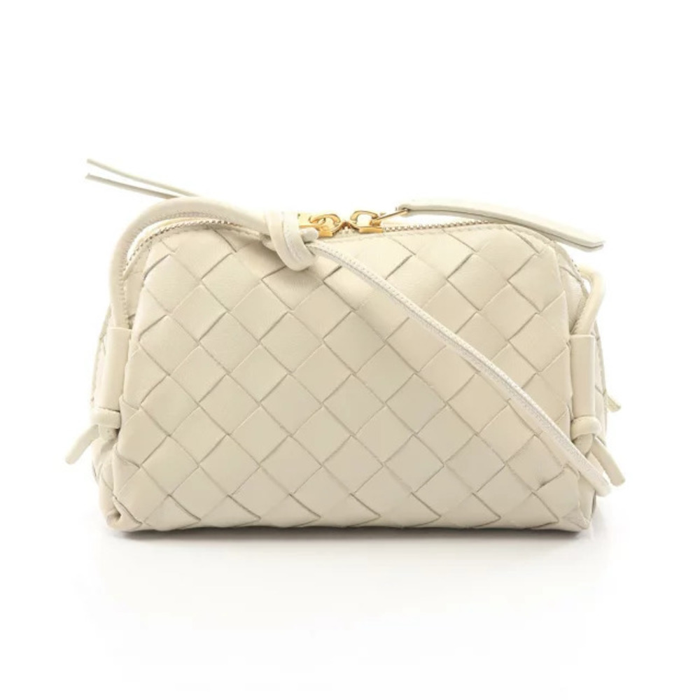 Bottega Veneta Intrecciato Shoulder Bag Leather White